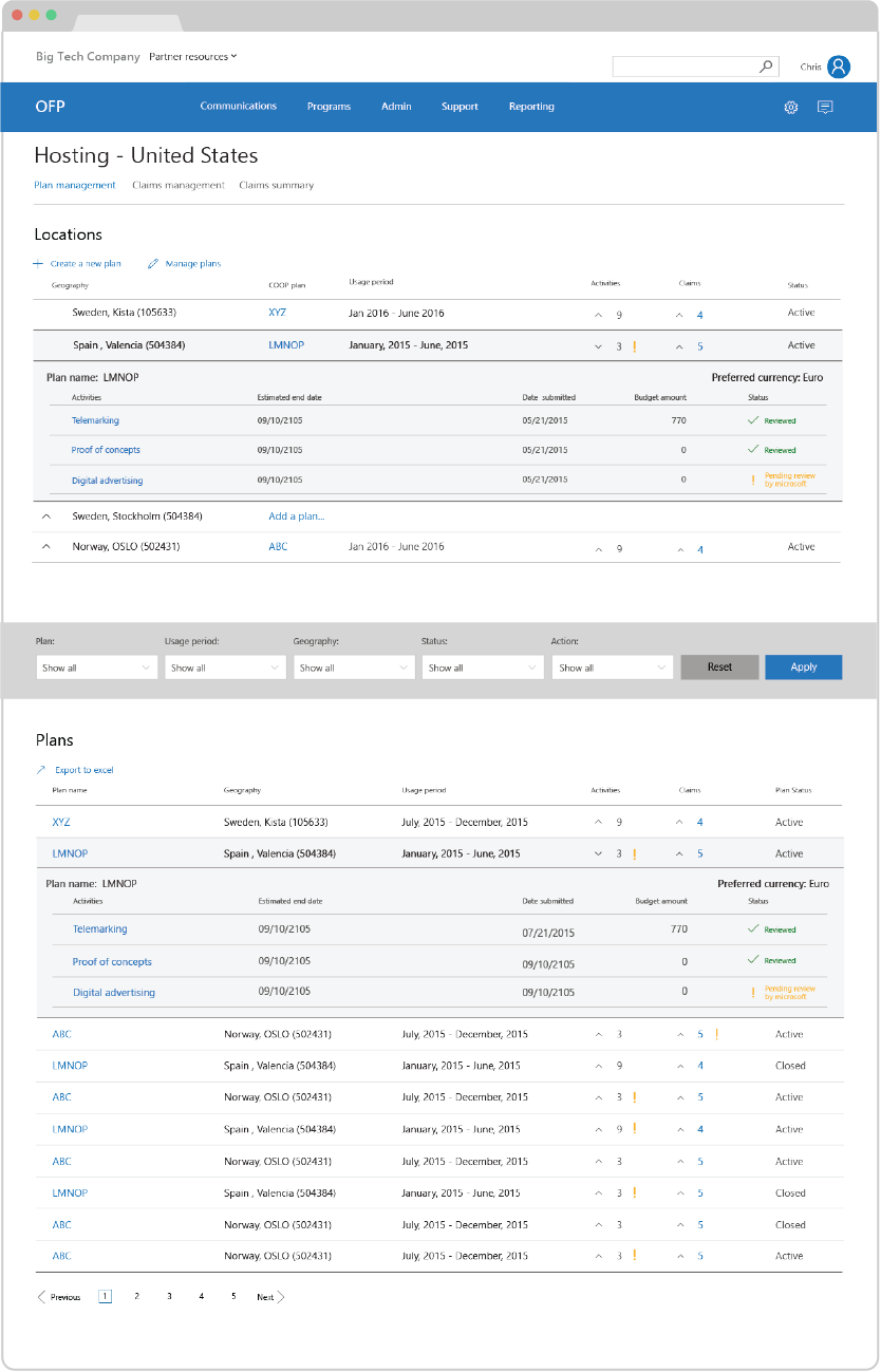Claims management page.